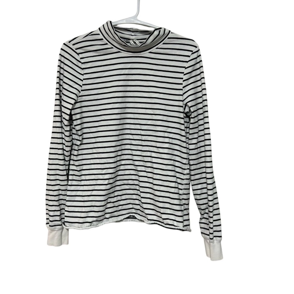 Anthropologie White‎ Stripe Long Sleeve Turtleneck Top Size Medium